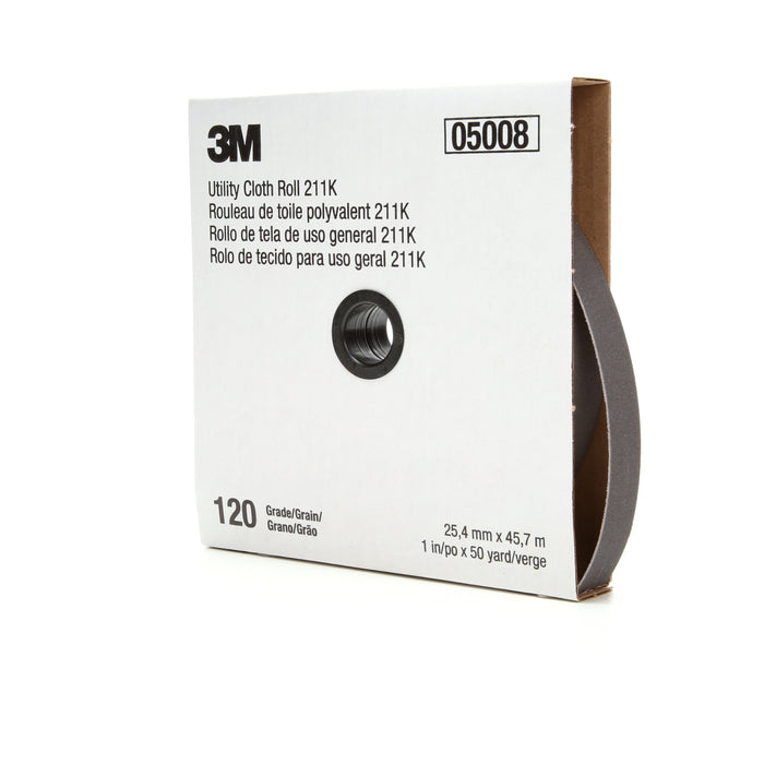 3M (815) 05008 3M™ Utility Cloth Roll, 211K, grade 120, 1 in x 150 ft (25.4 mm x 45.72 m), Colour: Grey, 3M Stock No. 7000118335
