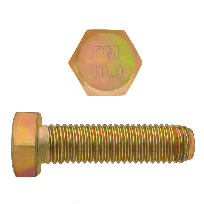 H. Paulin (680) 009-016 Paulin M10-1.50 x 35mm Metric Hex Head Cap Screws CL 10.9 Coarse Zinc-Yellow DIN933 FT 3 Pcs