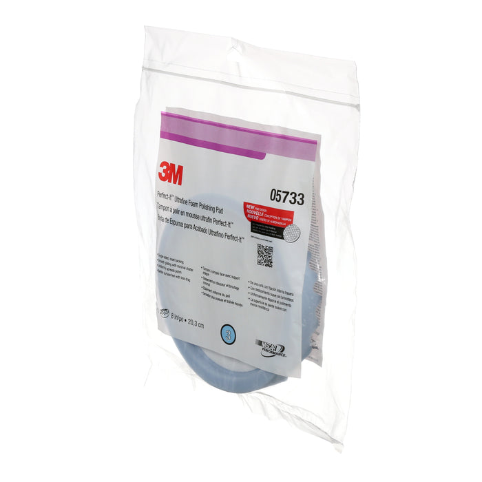 3M 05733 3M™ Perfect-It™ Ultrafine Foam Polishing Pad, 05733, 8 in (203.2 mm), Colour: Blue, 3M Stock No. 7100003841