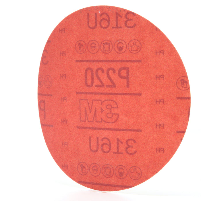 3M (815) 01221 3M™ Hookit™ Red Abrasive Disc, 316U, 01221, P220, A-weight, 6 in (15.24 cm), Colour: Red, 3M Stock No. 7000119784