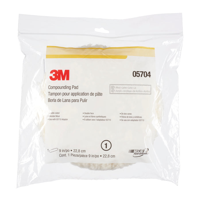 3M 05704 3M™ Wool Compounding Pad 05704, 8 in, Double Sided, Colour: White, 3M Stock No. 7100015405