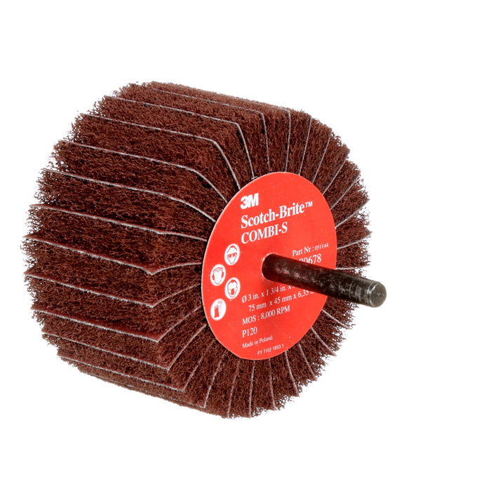 3M AB80678 Scotch-Brite™ Combi-S Wheel, 80678, P120, 3 in x 1-3/4 in x 1/4 in (7.62 cm x 4.45 cm x 0.64 cm), Colour: Maroon, 3M Stock No. 7100093994