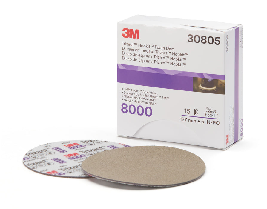 3M 30805 3M™ Trizact™ Hookit™ Foam Disc 30805, 5 in, 8000, 15 discs /Carton, Colour: Grey, 3M Stock No. 7100193766