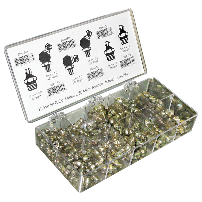 H. Paulin 020-902 Dominion Hydraulic Metric Grease Fittings Kit Steel Zinc-Yellow 100Pcs