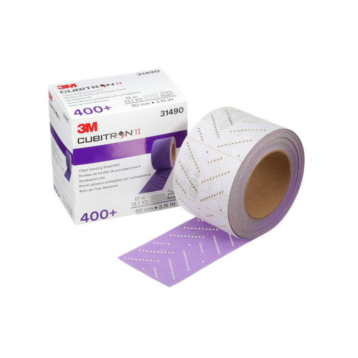 3M (815) 31490 3M™ Cubitron™ II Hookit™ Clean Sanding Sheet Rolls, 737U, 400+ grade, 80 mm x 13 m, Colour: Purple, 3M Stock No. 7100141525
