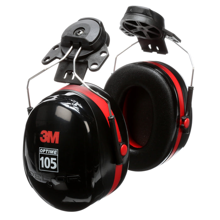3M H10P3E 3M™ PELTOR™ Optime™ 105 Earmuffs, H10P3E, hard hat attached, 10 pairs per case, Colour: Red/Black, 3M Stock No. 7000002327