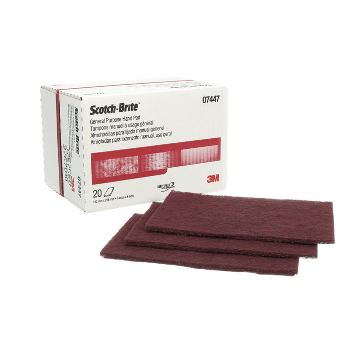 3M (815) 07447 Scotch-Brite™ General Purpose Hand Pad, 7447, 9 in x 6 in (22.86 cm x 15.24 cm), AAD Pack, Colour: Maroon, 3M Stock No. 7000045971