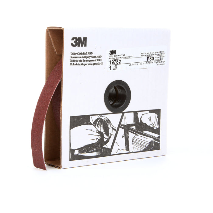 3M (815) 19782 3M™ Utility Cloth Roll, 314D, P80, 1 in x 60 ft (25.4 mm x 18.29 m), Colour: Maroon, 3M Stock No. 7000118504