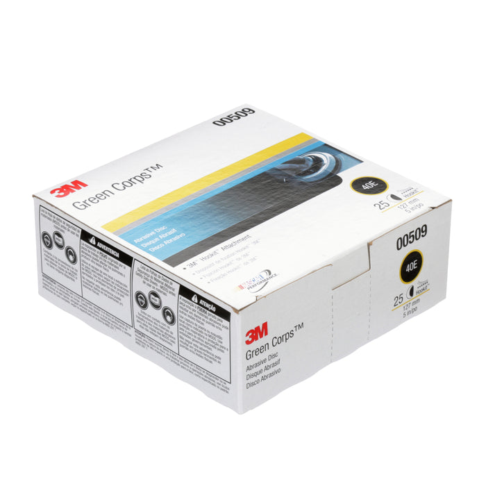 3M 00509 3M™ Green Corps™ Hookit™ Paper Disc, 750U, 40, E-weight, 00509, 5 in (12.7 cm), Colour: Green, 3M Stock No. 7000120358