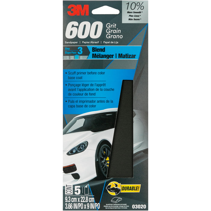 3M 03020NA 3M™ Wetordry™ Sandpaper 03020, 3 2/3 x 9 in, 600 Grit, Colour: Black, 3M Stock No. 7100282153