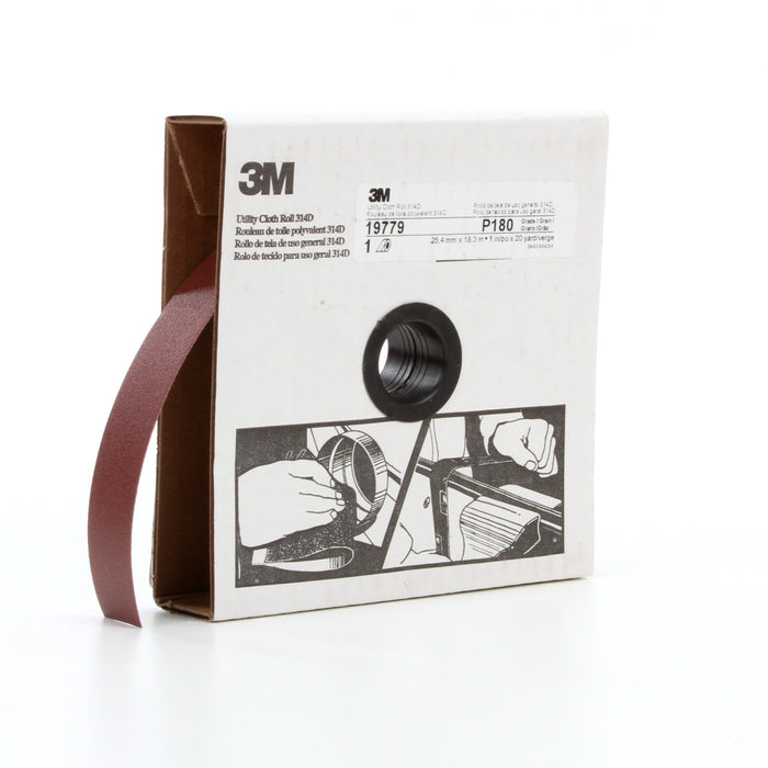 3M 19779 3M™ Utility Cloth Roll, 314D, P180, 1 in x 60 ft (25.4 mm x 18.29 m), Colour: Maroon, 3M Stock No. 7000118501