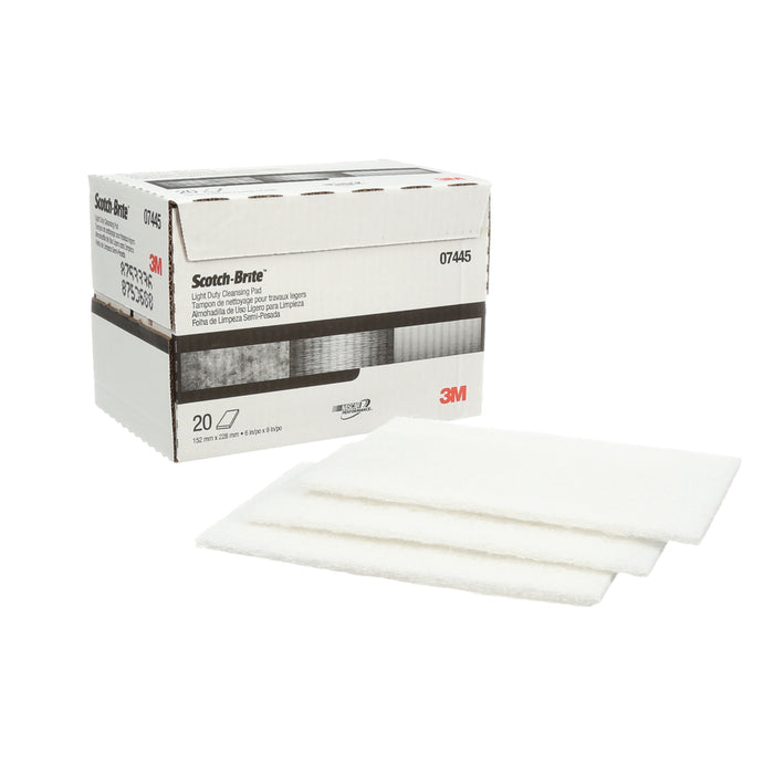 3M 07445 Scotch-Brite™ Light Cleansing Hand Pad, 7445, 9 in x 6 in (22.86 cm x 15.24 cm), 20 pads per box, Colour: White, 3M Stock No. 7000045995