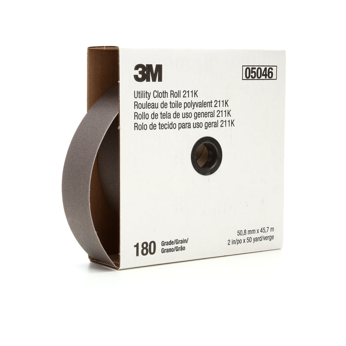 3M 05046 3M™ Utility Cloth Roll, 211K, grade 180, 2 in x 150 ft (50.8 mm x 45.72 m), Colour: Grey, 3M Stock # 7000118342