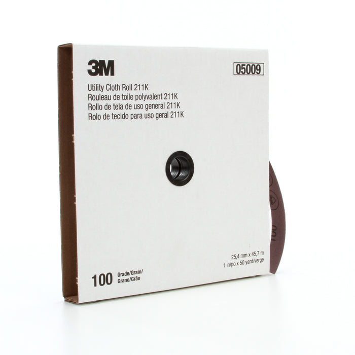 3M 05009 3M™ Utility Cloth Roll, 211K, grade 100, 1 in x 150 ft (25.4 mm x 45.72 m), Colour: Grey, 3M Stock No. 7100016843