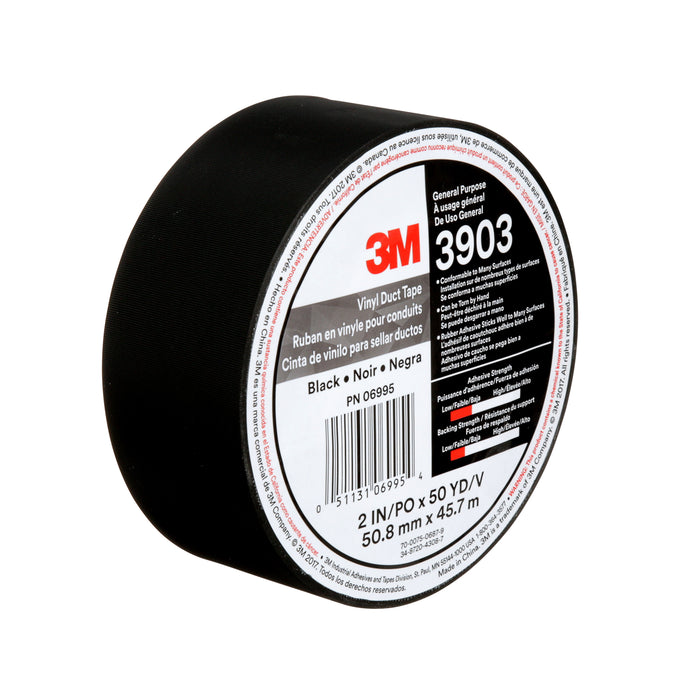 3M 3903-2X50-BLK 3M™ Vinyl Duct Tape, 3903, black, 2 in x 50 yd (50.8 mm x 45.7 m), 24 per case, Colour: Black, 3M Stock No. 7100145924