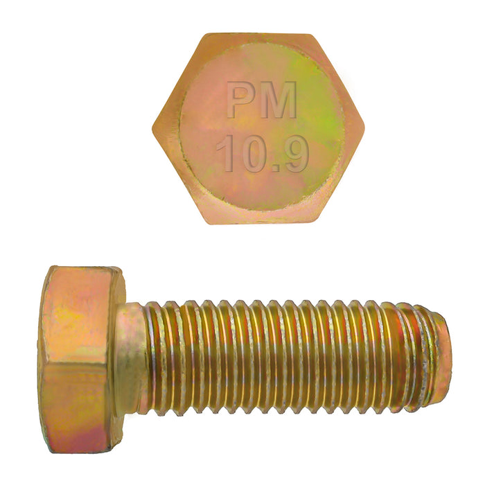 H. Paulin (680) 009-014 Paulin M10-1.50 x 25mm Metric Hex Head Cap Screws CL 10.9 Coarse Zinc-Yellow DIN933 FT 3 Pcs