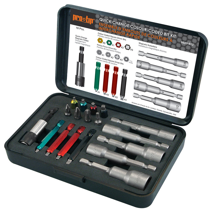 H. Paulin 8020-922 Paulin 18 Pcs Color Bit & Nutsetter Kit 1EA