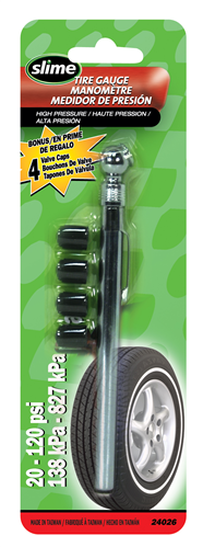 Permatex 24026 SLIME 20-120 PSI PENCIL GAUGE W/CAPS CARDED