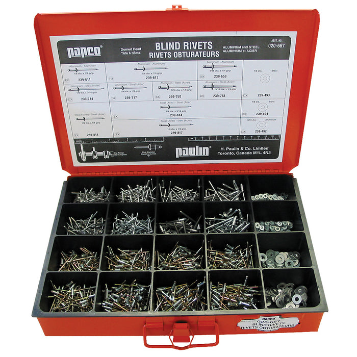 H. Paulin 020-667 Papco Blind Rivet Assortment Steel 1Pcs
