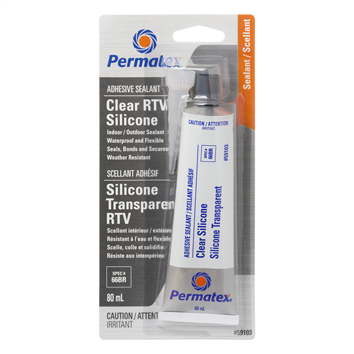 Permatex 59103 PERMATEX CLEAR SILICONE SEALANT 66BR 80ML CARDED TUBE