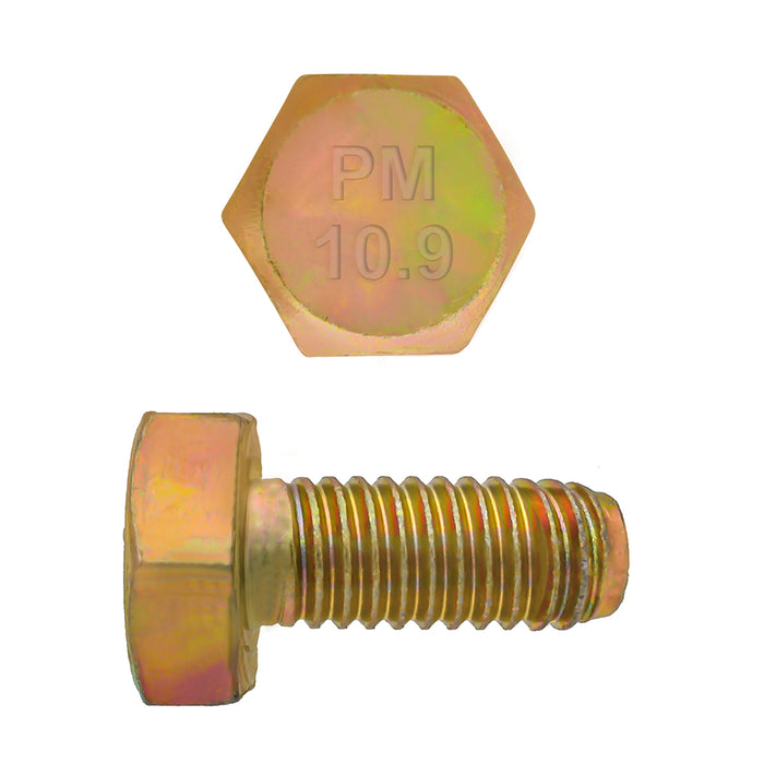 H. Paulin 613-267 Paulin M6-1.00 x 12mm Metric Hex Head Cap Screws CL 10.9 Coarse Zinc-Yellow DIN933 FT 100 Pcs
