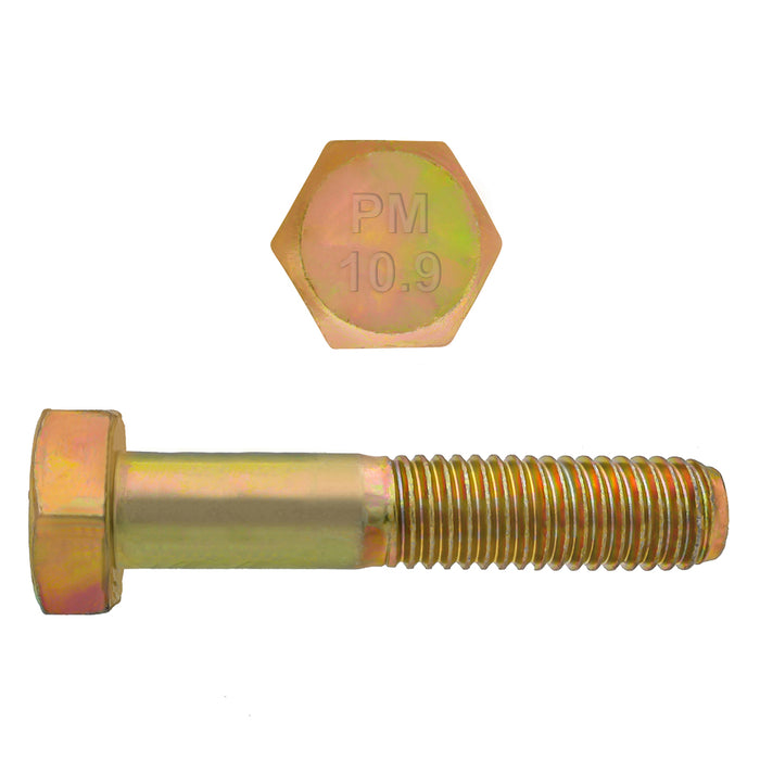 H. Paulin (680) 009-010 Paulin M8-1.25 x 40mm Metric Hex Head Cap Screws CL 10.9 Coarse Zinc-Yellow DIN931 PT 3 Pcs