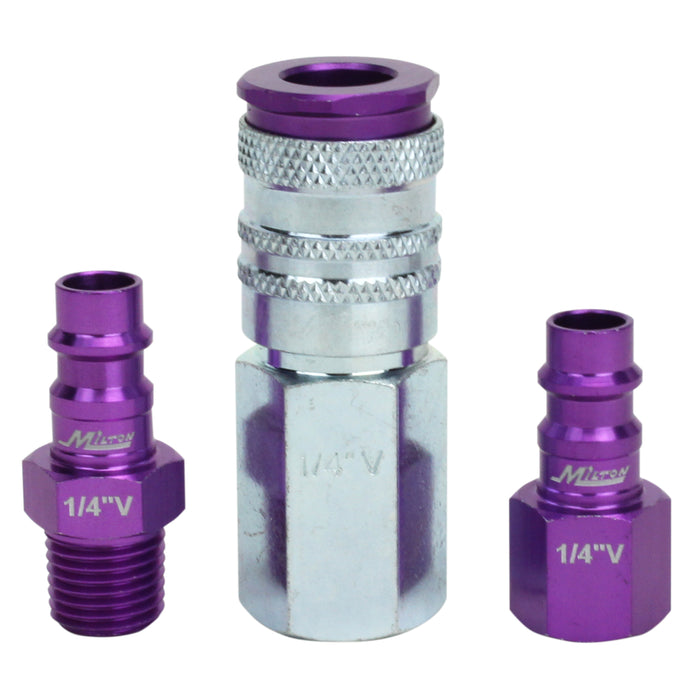 Milton s-303VKIT ColourFit™ by Milton HIGHFLOWPRO™ Coupler & Plug Kit - (V-Style, Purple) - 1/4" NPT, (3-Piece)