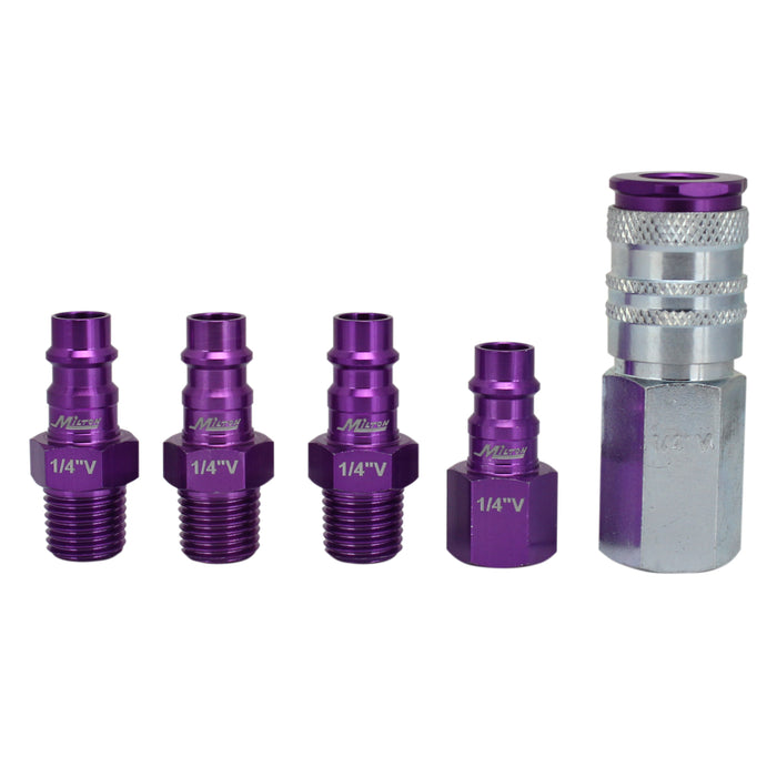 Milton s-305VKIT ColourFit™ by Milton HIGHFLOWPRO™ Coupler & Plug Kit (5 Piece), Hi-Flo V-Style 1/4" NPT Purple