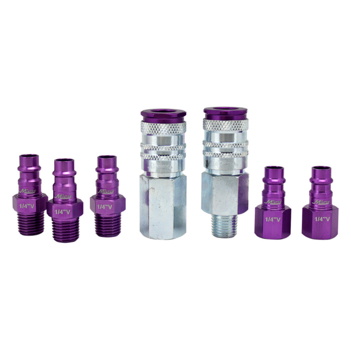 Milton s-307VKIT ColourFit™ by Milton HIGHFLOWPRO™ Coupler & Plug Kit (7 Piece), Hi-Flo V-Style 1/4" NPT Purple