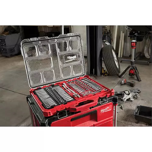 Ratchet & Socket Set with Packout™ Low-Profile Organizer Type - 48-22-9486