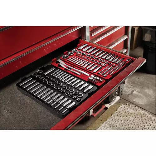 Ratchet & Socket Set with Packout™ Low-Profile Organizer Type - 48-22-9486