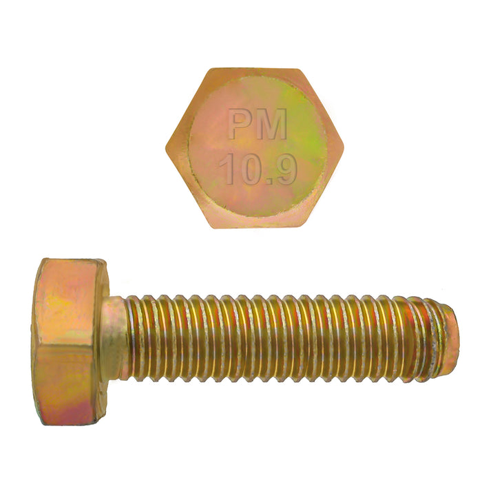 H. Paulin 009-001 Paulin M6-1.00 x 20mm Metric Hex Head Cap Screws CL 10.9 Coarse Zinc-Yellow DIN933 FT 9 Pcs