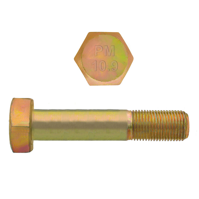 H. Paulin 613-563 Paulin M24-3.00 x 130mm Metric Hex Head Cap Screws CL 10.9 Coarse Zinc-Yellow DIN931 PT 10 Pcs