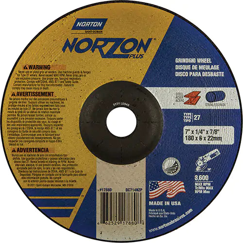 Norzon Plus® Depressed Centre Grinding Wheels 7/8" - 66252917880