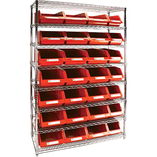 Heavy-Duty Wire Shelving Unit with Storage Bins 7 7/8 x 17 11/16 x 7, 11 13/16 x 17 11/16 x 7 - RL834