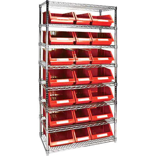 Heavy-Duty Wire Shelving Unit with Storage Bins 7 7/8 x 17 11/16 x 7, 11 13/16 x 17 11/16 x 7 - RL842