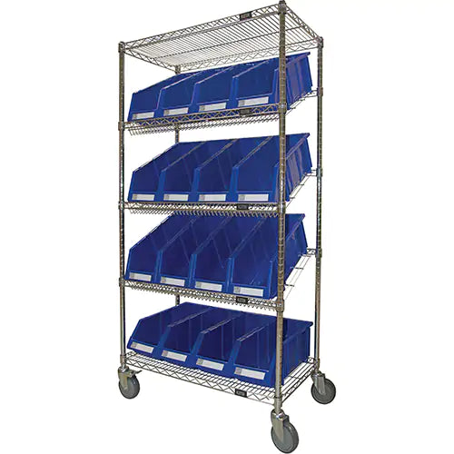 Slanted Wire Shelf Cart with Bins - RN601