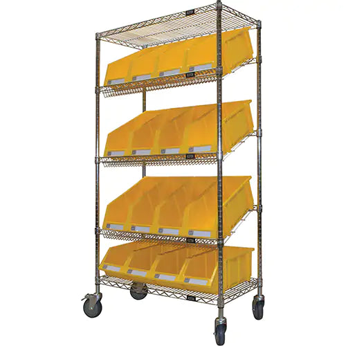 Slanted Wire Shelf Cart with Bins - RN602