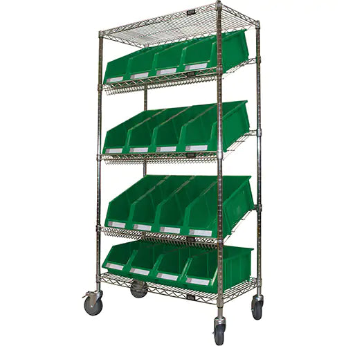 Slanted Wire Shelf Cart with Bins - RN603