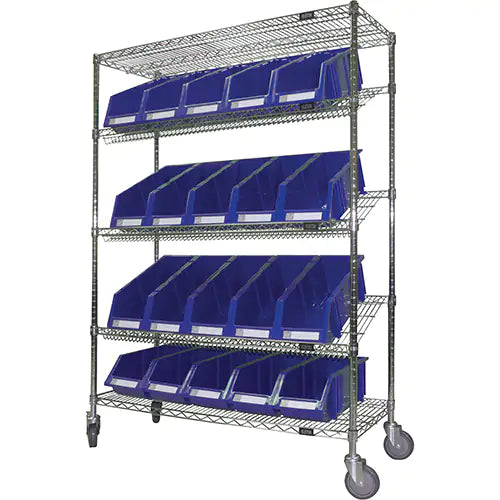 Slanted Wire Shelf Cart with Bins - RN605