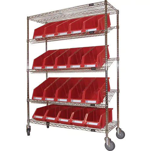 Slanted Wire Shelf Cart with Bins - RN608