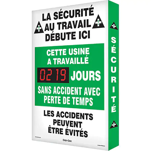 "Jours sans accident" Digi-Day® 3 Electronic Signal Scoreboard - FRSCK113
