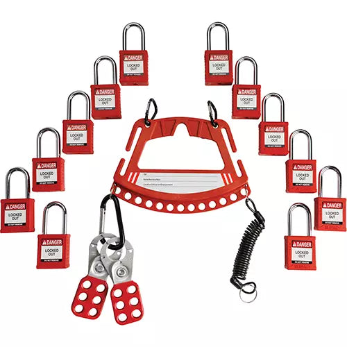 Lock & Tag Carrier with Keyed Alike Nylon Safety Lockout Padlocks - 153678