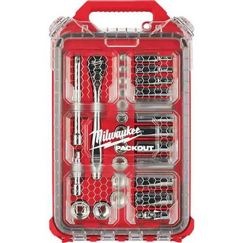 Ratchet & Socket Set with Packout™ Low-Profile Compact Organizer 3/8" - 48-22-9481