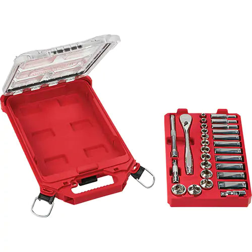 Ratchet & Socket Set with Packout™ Low-Profile Compact Organizer 3/8" - 48-22-9481