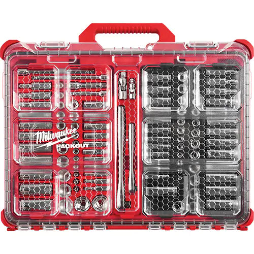 Ratchet & Socket Set with Packout™ Low-Profile Organizer 1/4"/3/8" - 48-22-9486