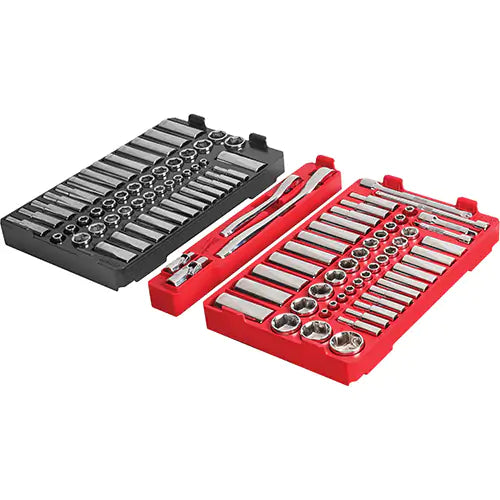Ratchet & Socket Set with Packout™ Low-Profile Organizer 1/4"/3/8" - 48-22-9486