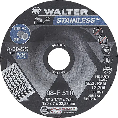 Stainless Steel Depressed Centre Grinding Wheels 7/8" - 08F510