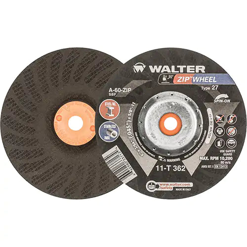 Spin-On Zipcut™ Right Angle Grinder Reinforced Cut-Off Wheels 5/8"-11 - 11T362